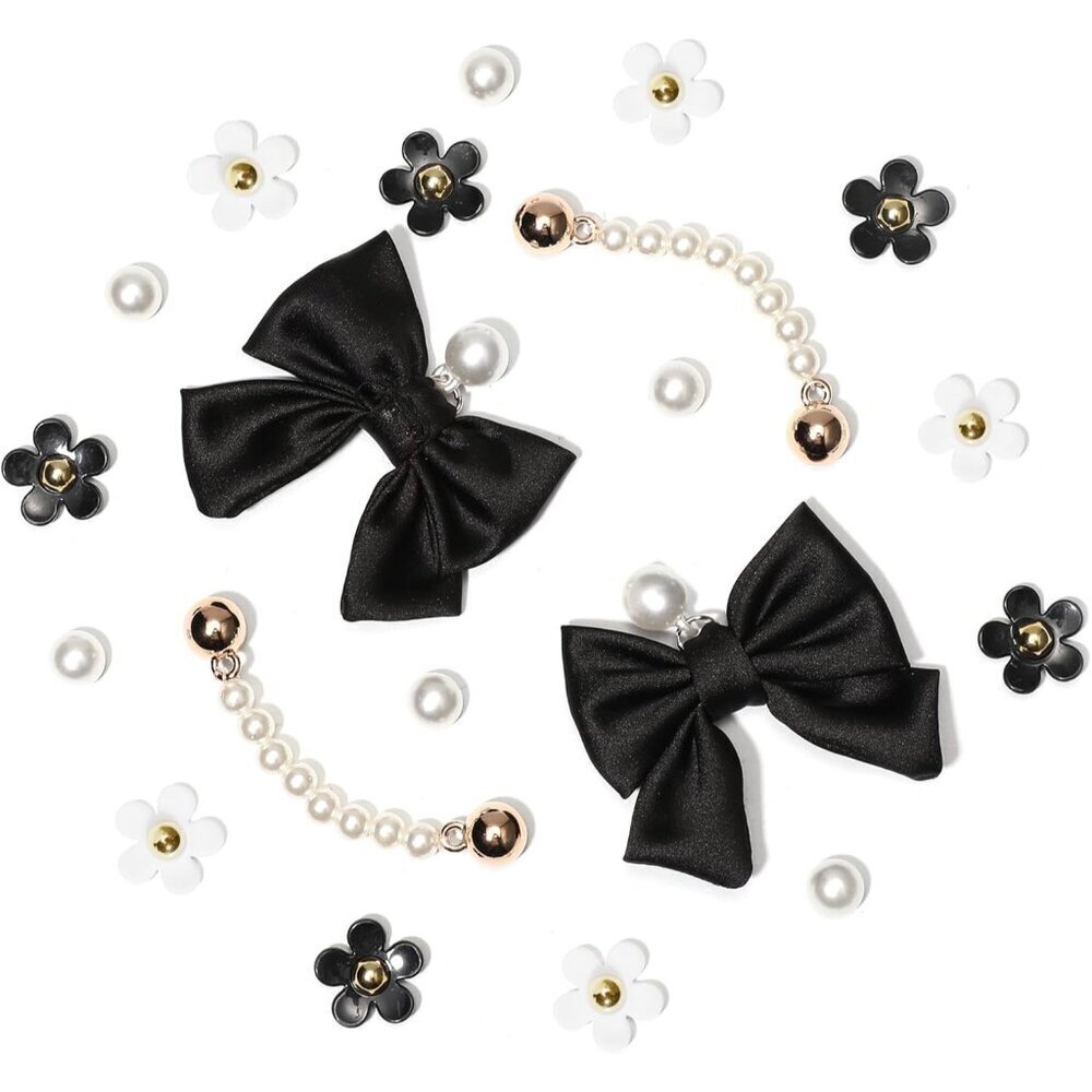Fabric Shoe Charms 24pcs Cute Bears Flowers Pearl Accessories for DIY Shoes